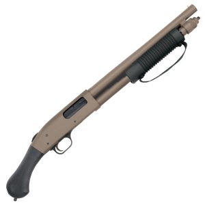 MOSSBERG 590 SHOCKWAVE CERAKOTE PUMP ACTION SHOTGUN 12 GAUGE 14″ HEAVY WALLED BARREL 6 ROUNDS BEAD SIGHT CYLINDER BORE RAPTOR BIRDS HEAD PISTOL GRIP FLAT DARK EARTH