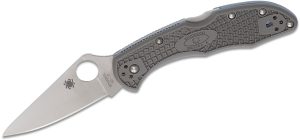 SPYDERCO DELICA 4 FLAT GROUND 2-7/8″ VG10 SATIN PLAIN BLADE, GRAY FRN HANDLES